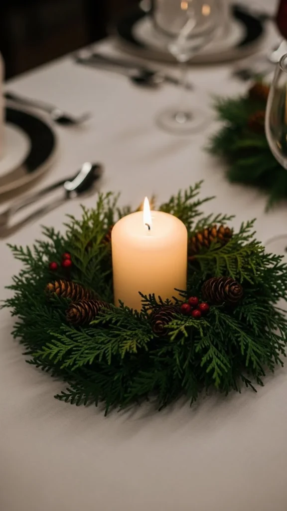 Mini Evergreen Wreath with Candle