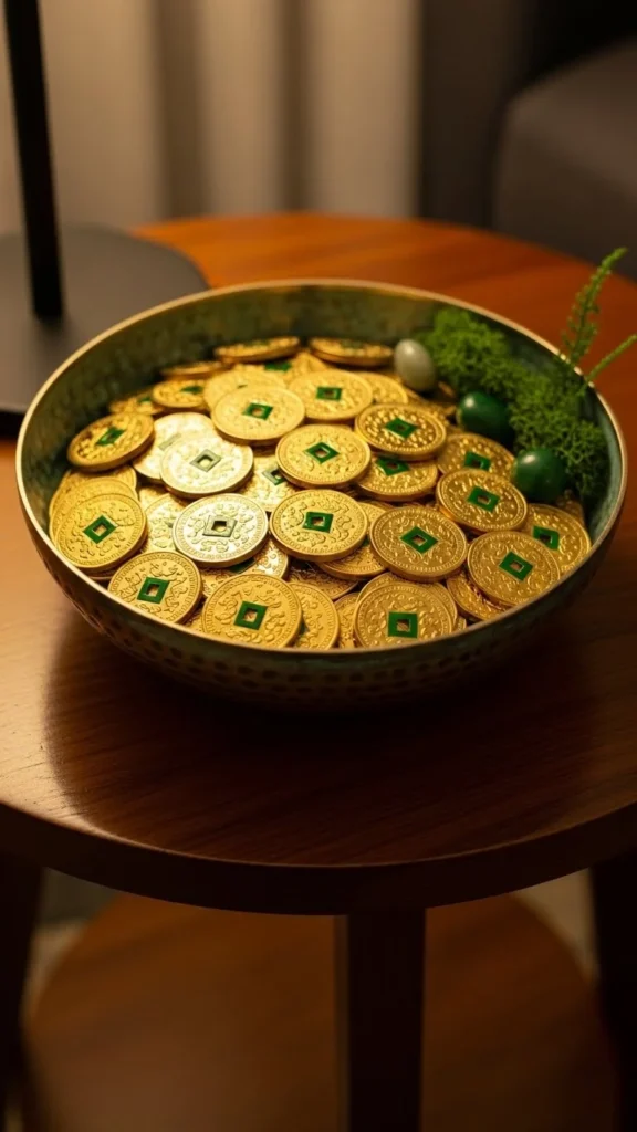 Mini Gold Coin Bowls on Side Tables