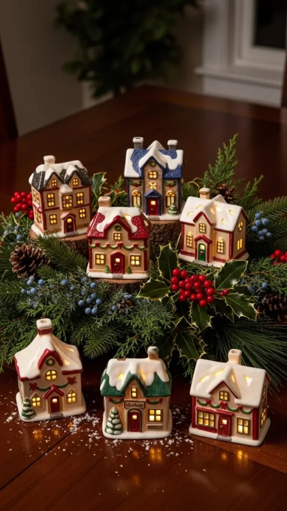 Mini House Figurines as Center Decor