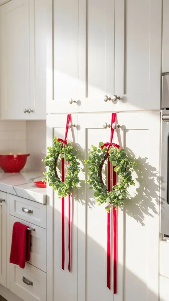 Mini Wreaths on Cabinet Doors