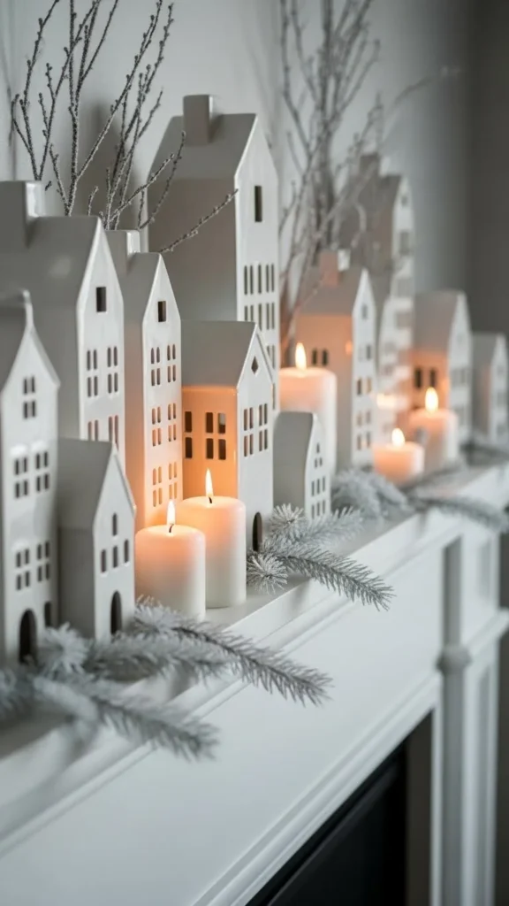 Minimal White-on-White Mantel