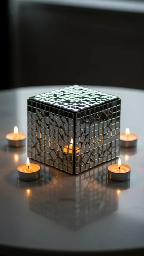 Mirror Tile Cube Centerpiece