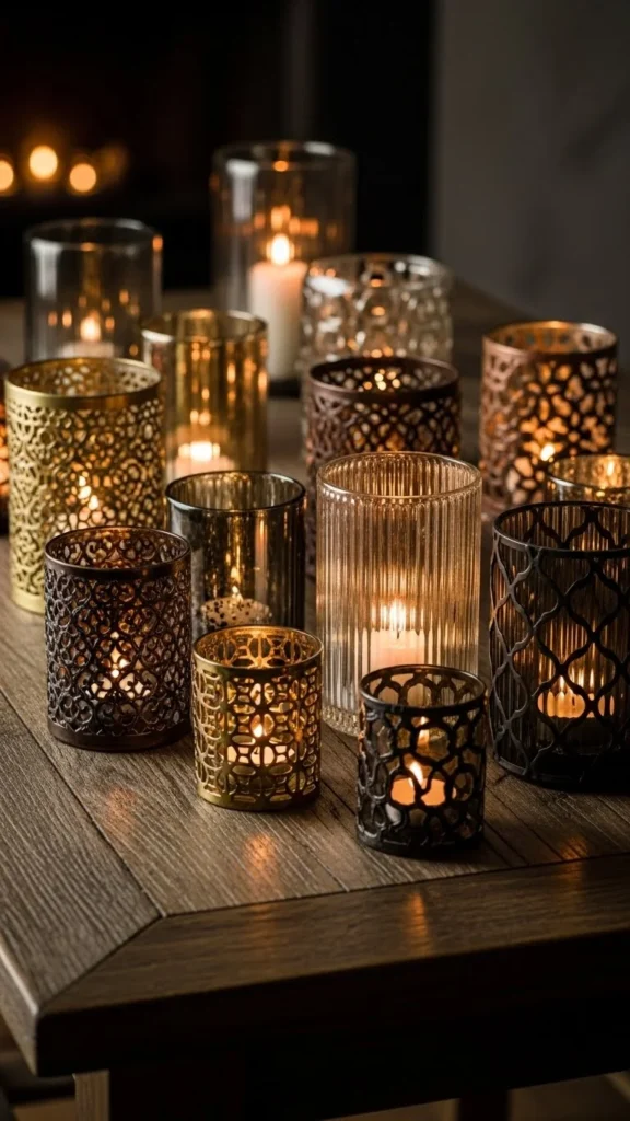 Mixed Glass and Metal Candle Holders