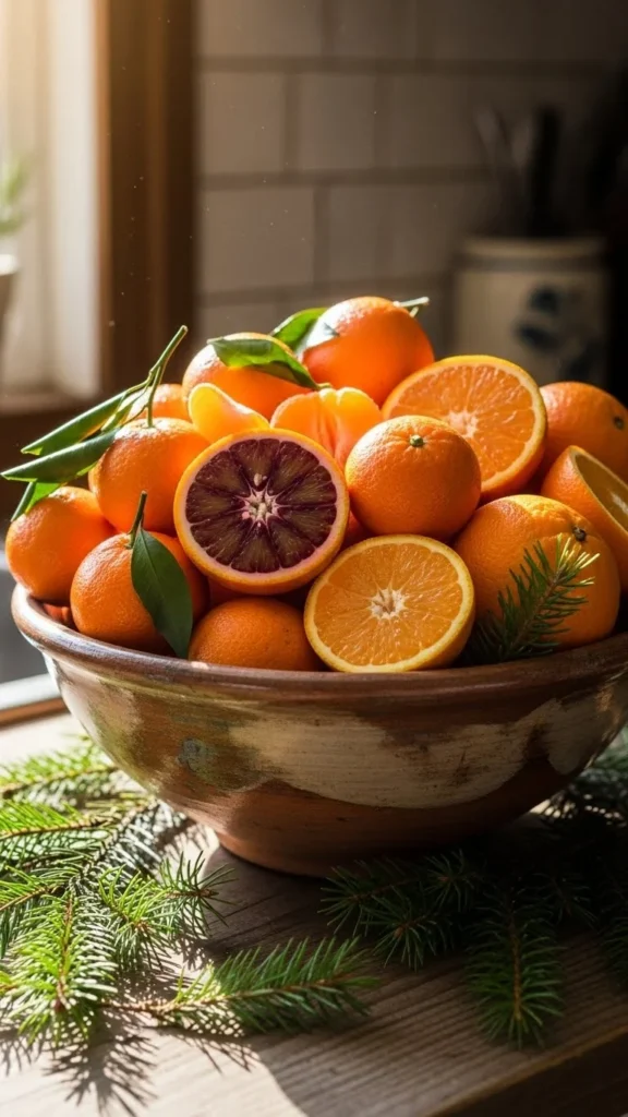 Muted Clay Bowls Filled With Winter Fruit