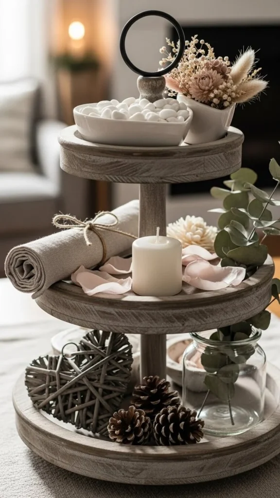 Natural Wood Valentine Tiered Tray