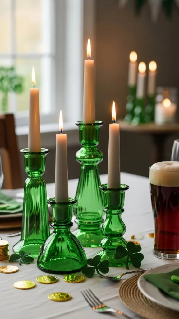 Neutral Candles with Green Holders