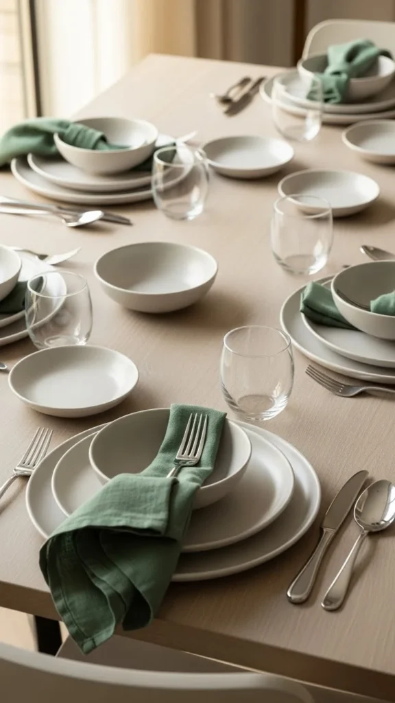 Neutral Table with Green Napkins
