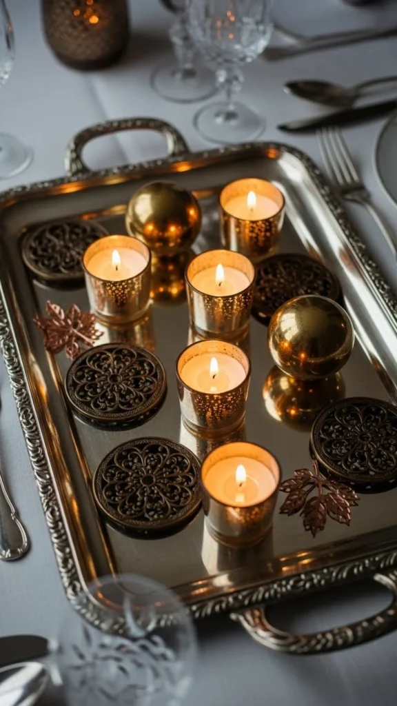 Ornate Tray with Mixed Metallics