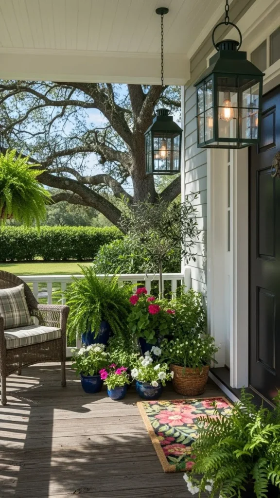 Outdoor Decor with Green Lanterns