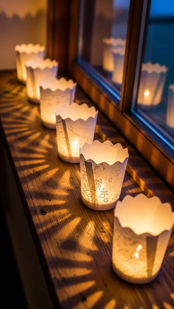 Paper Bag Luminaries on the Sill