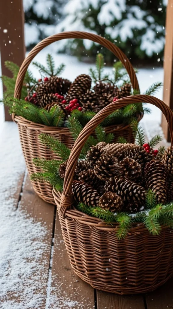 Pinecone-Filled Porch Baskets