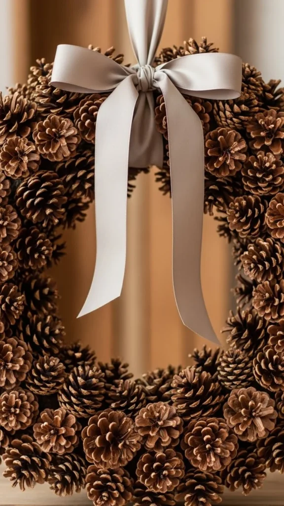 Pinecone & Ribbon Accent Wreath