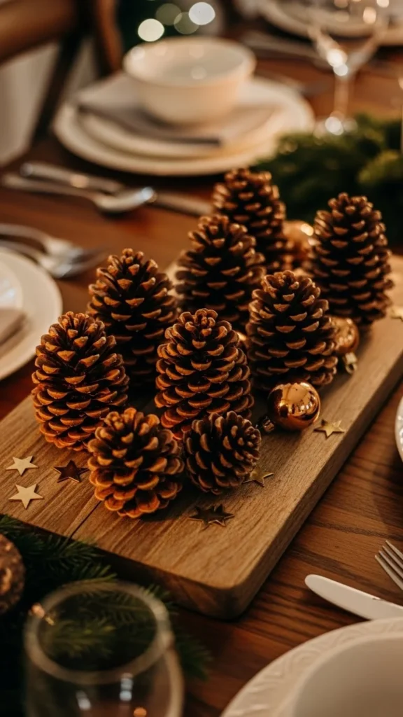 Pinecones on a Wooden Board