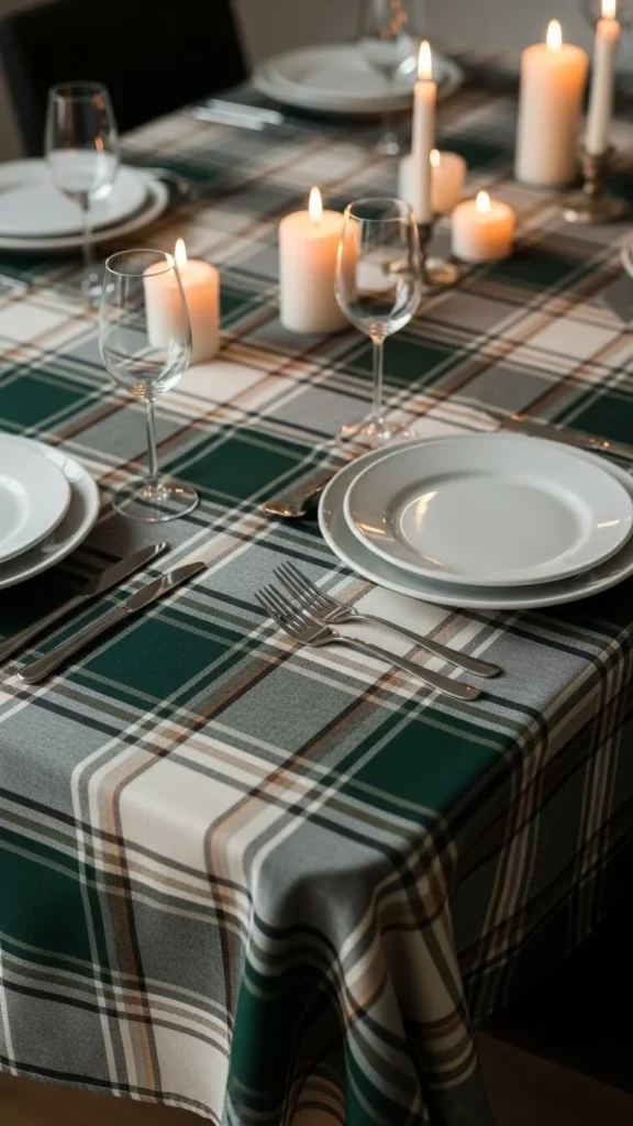 Plaid Tablecloth in Winter Tones