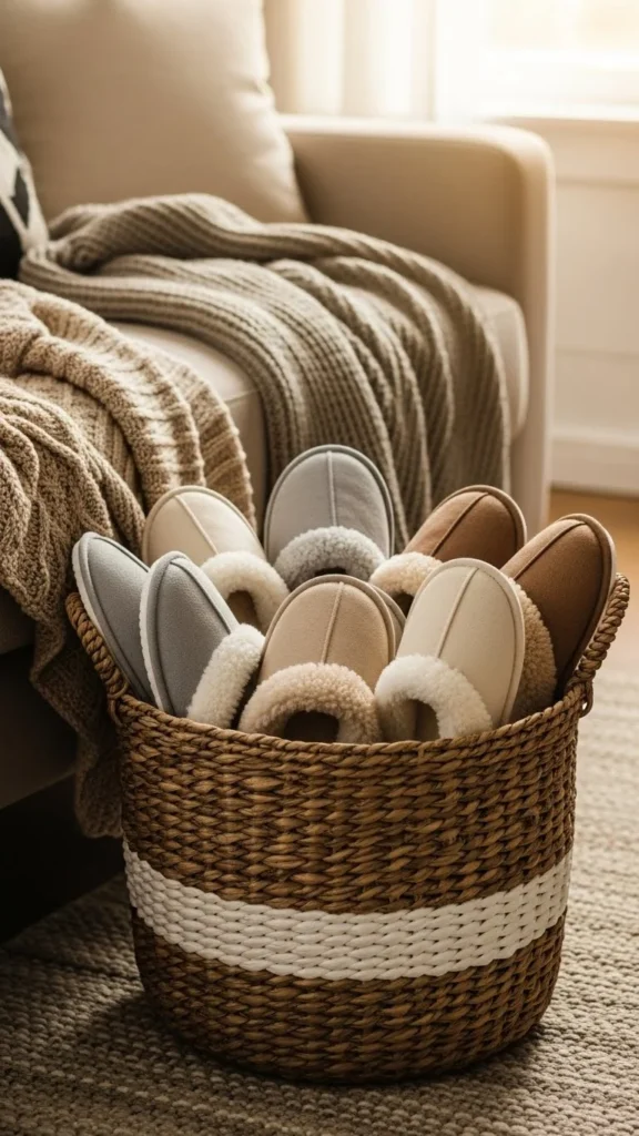 Plush Winter Slippers Basket