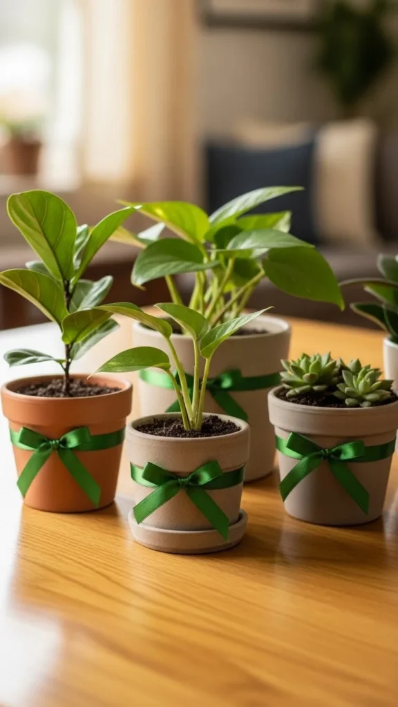 Potted Plants with Green Ribbon