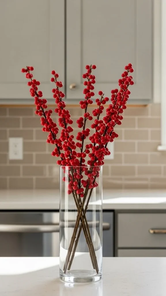 Red Berry Stems in a Small Vase