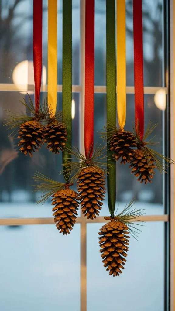 Ribbon-Tied Hanging Pinecones