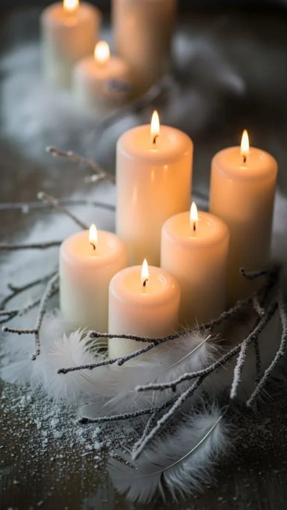 Romantic Candle Glow with Soft Feathers