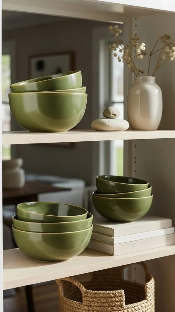Shelf Styling with Green Objects