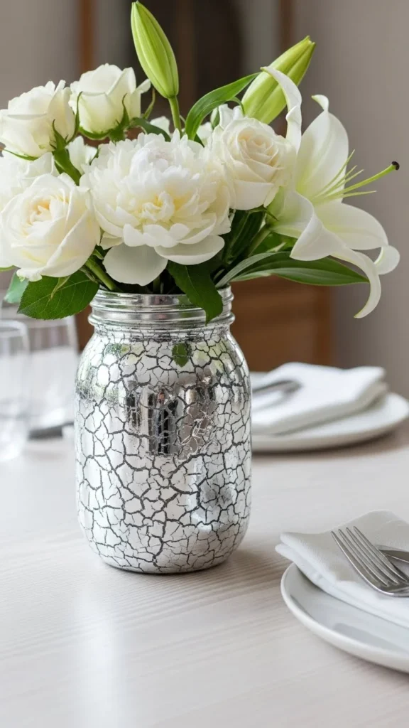 Silver Leaf Mason Jar Vase
