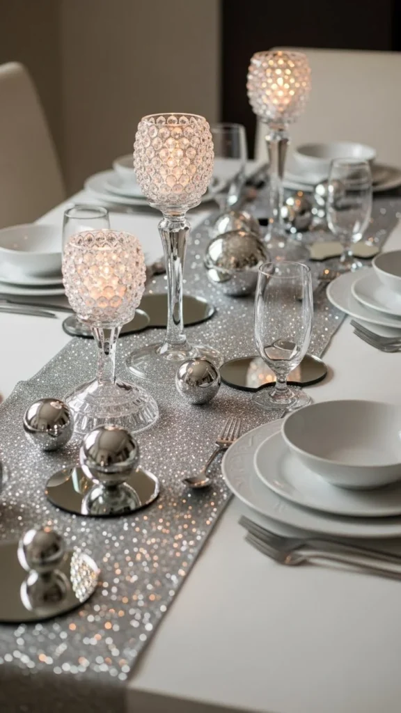 Silver Sparkle Runner With Soft Lighting