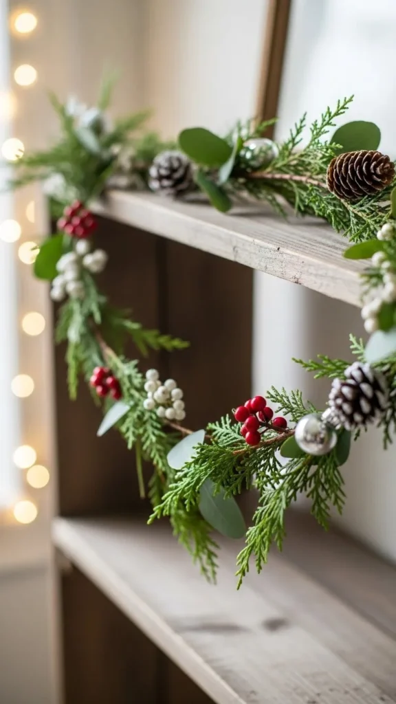 Simple Garland Draped Across Shelves