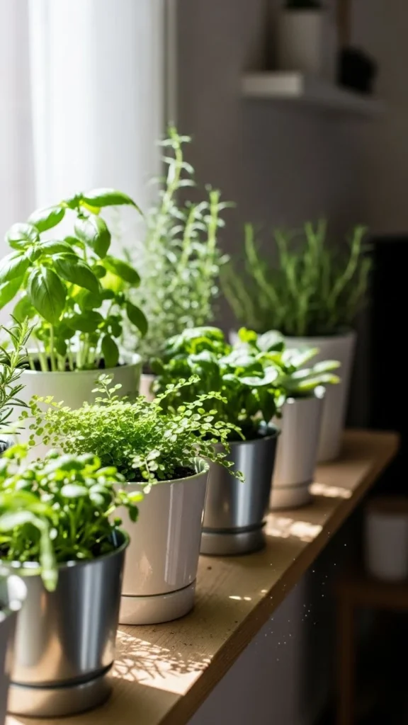 Small Potted Plants in Green Containers