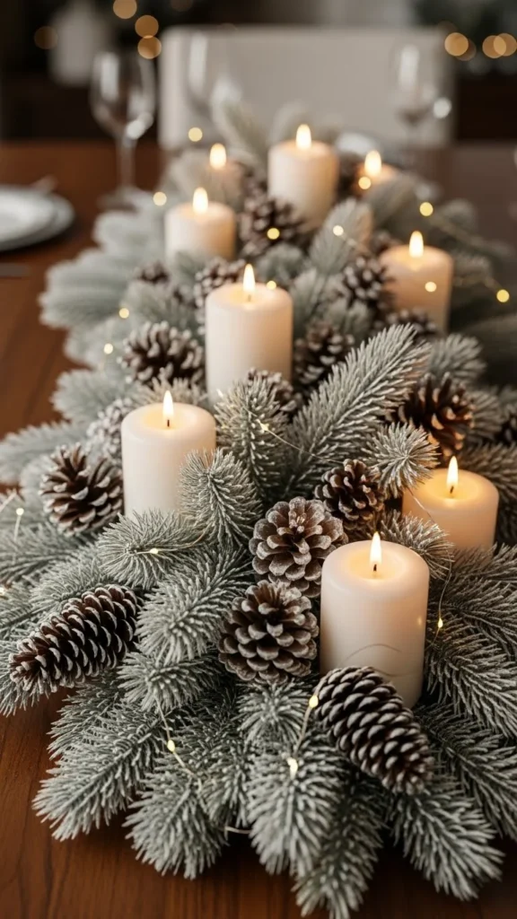 Snow-Dusted Pine Garland Centerpiece