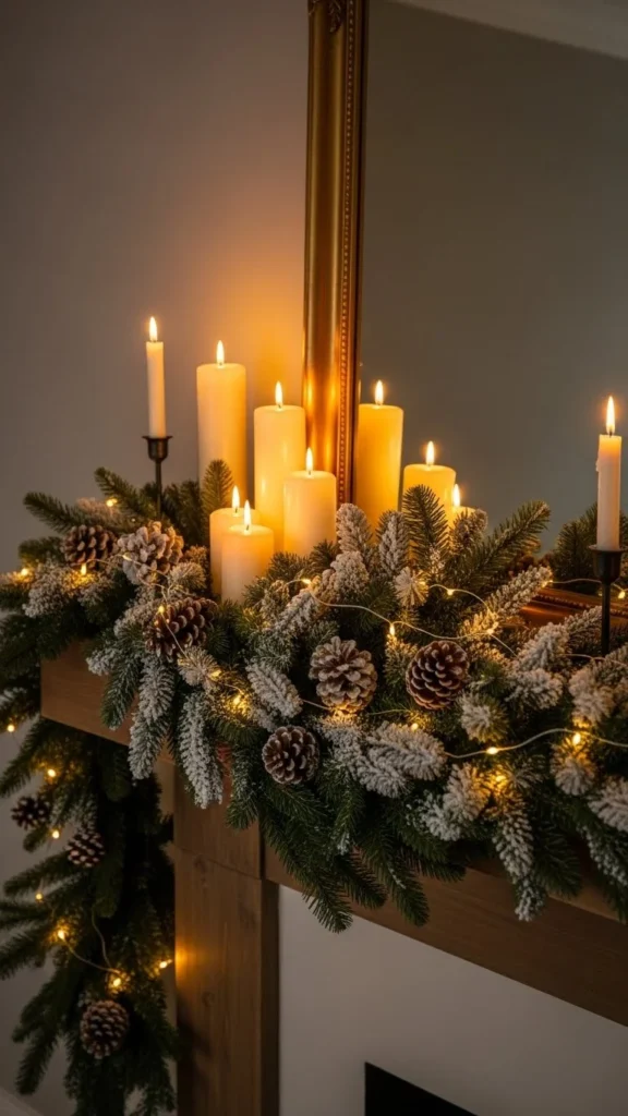 Snow-Kissed Evergreen Mantel