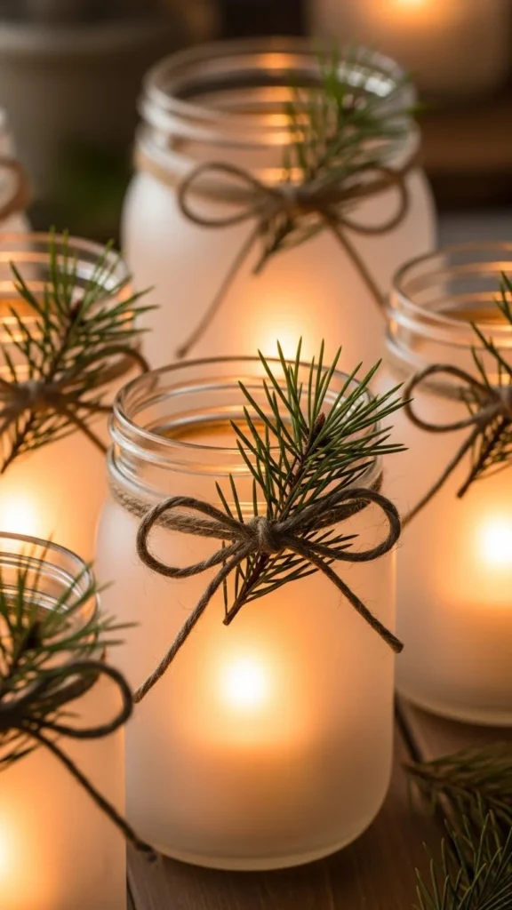 Soft Candle Glow Through Frosted Mason Jars