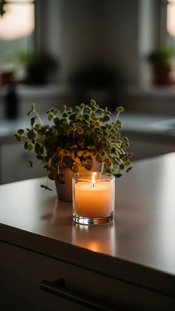 Soft Candle Glow on the Counter