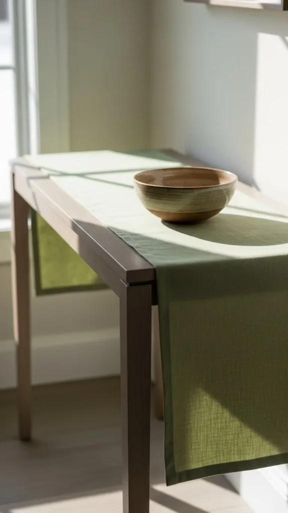 Soft Green Linen Table Runne