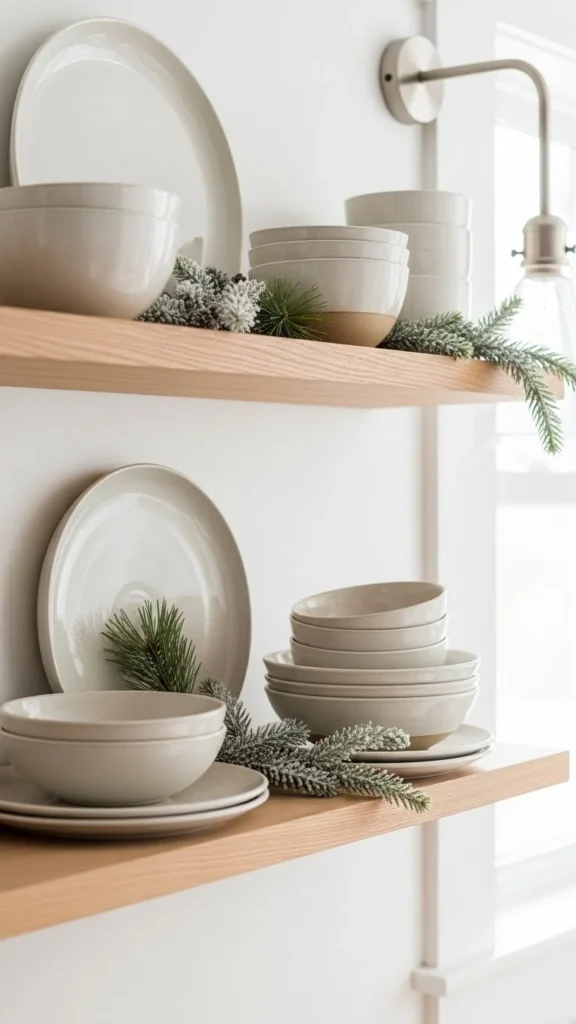 Soft Pine Touches on Open Shelving