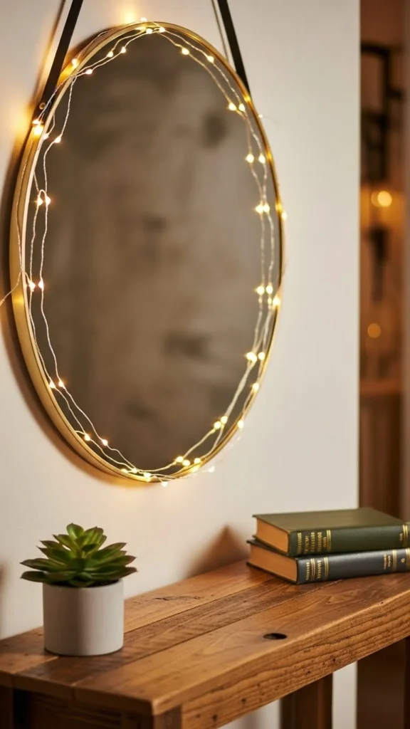 Soft String Lights Around a Mirror