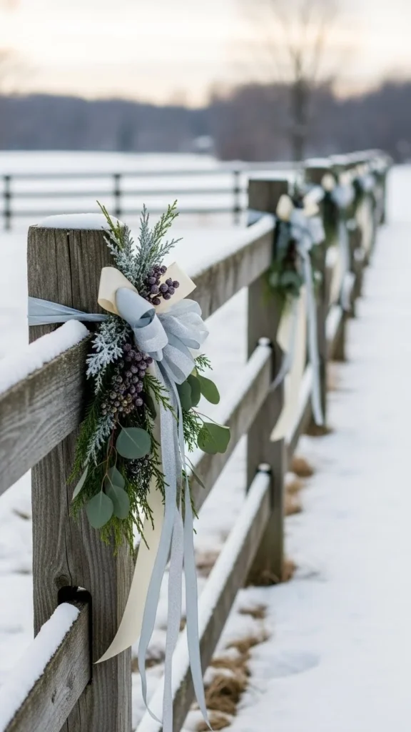 Soft Winter Ribbons on Fence Posts