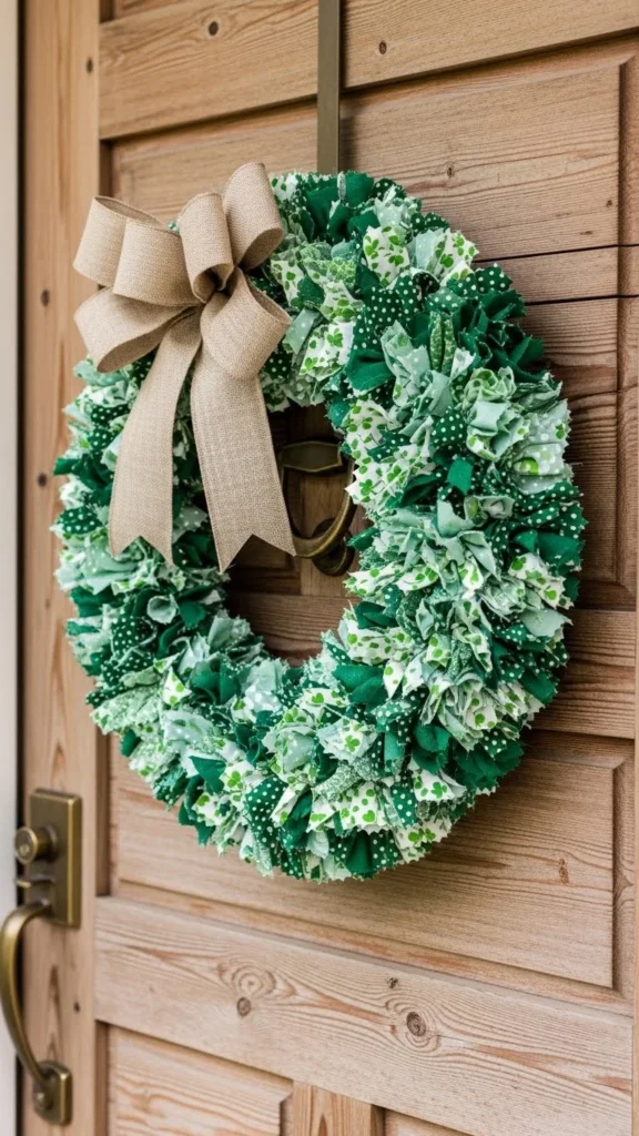 St Patrick’s Day Door Wreath with Fabric Scraps