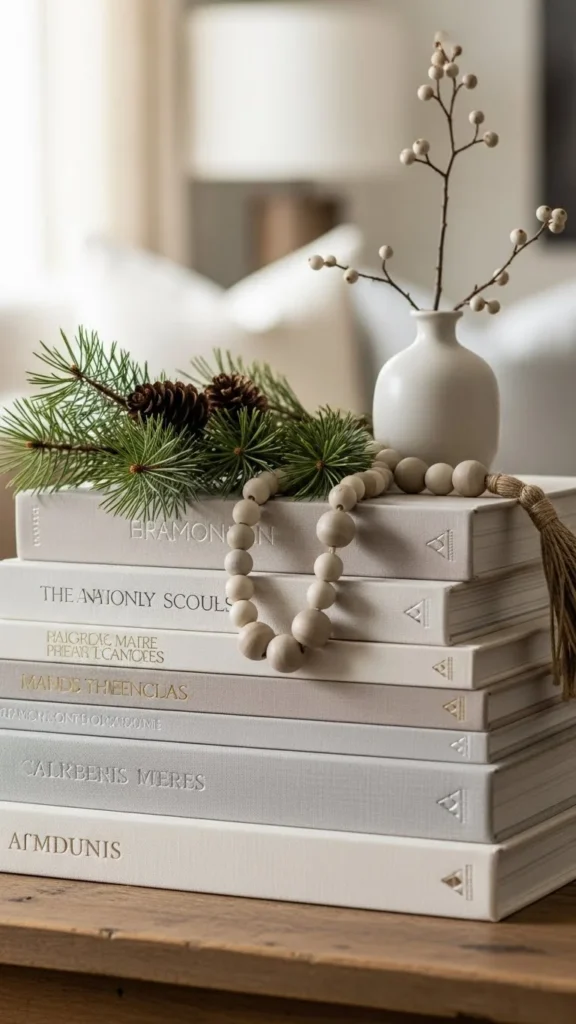 Stacked Books With Winter Accents