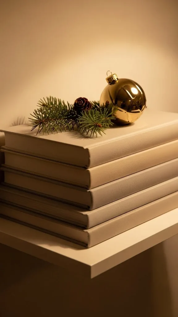 Stacked Books With a Holiday Accent