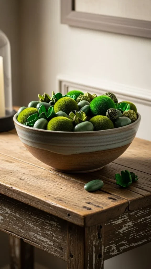 Stoneware Bowl With Green Fillers