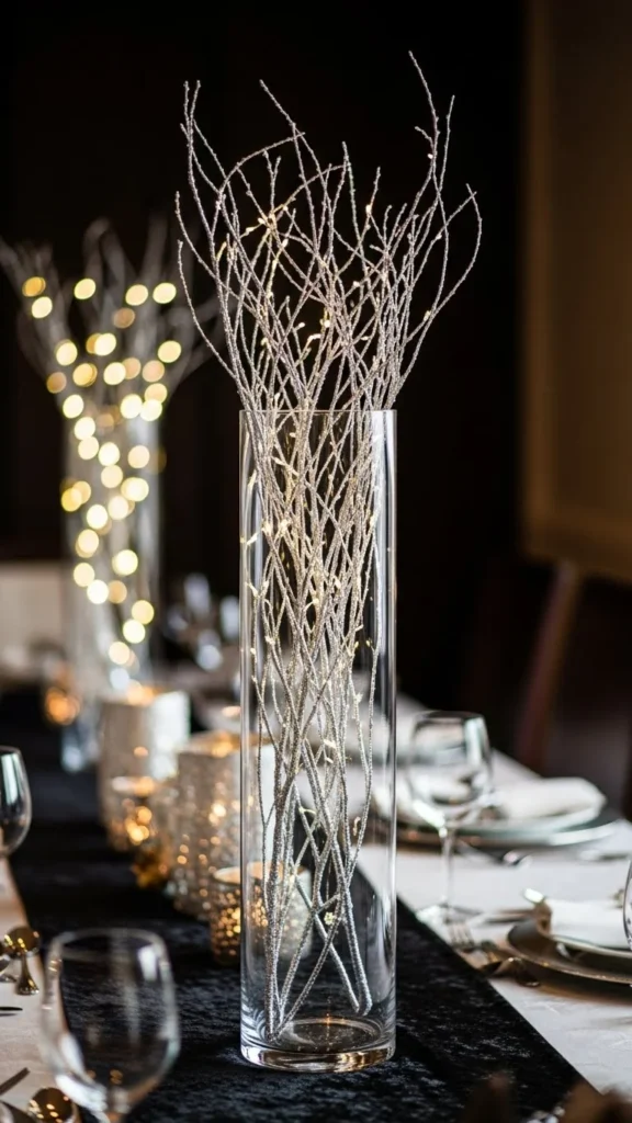 Tall Vase Filled with Silver Branches