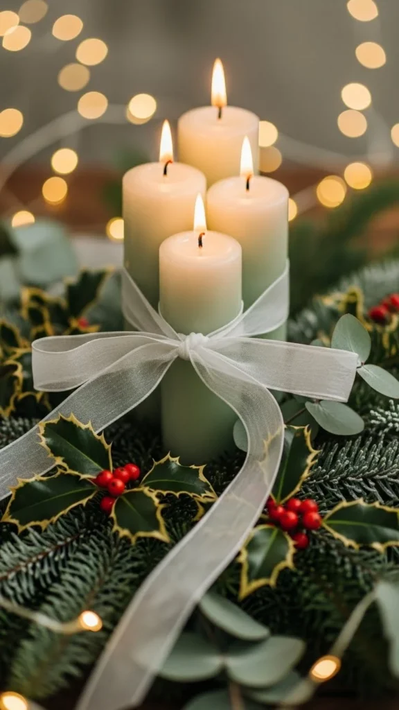 Taper Candle Pairing with Sheer Fabric Ribbons