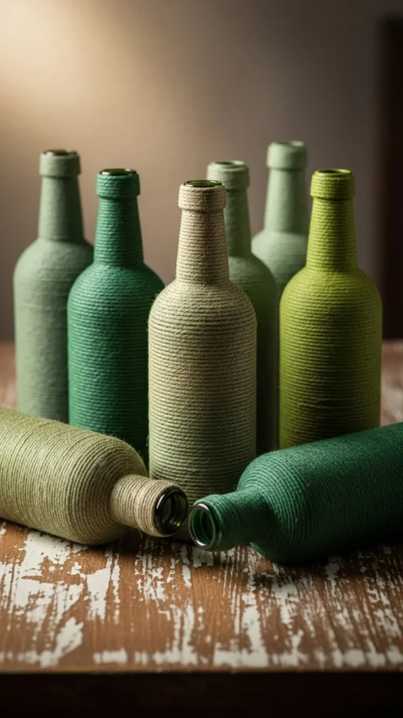 Twine-Wrapped Green Bottles