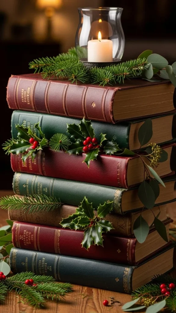 Vintage Book Stack Candle Topper