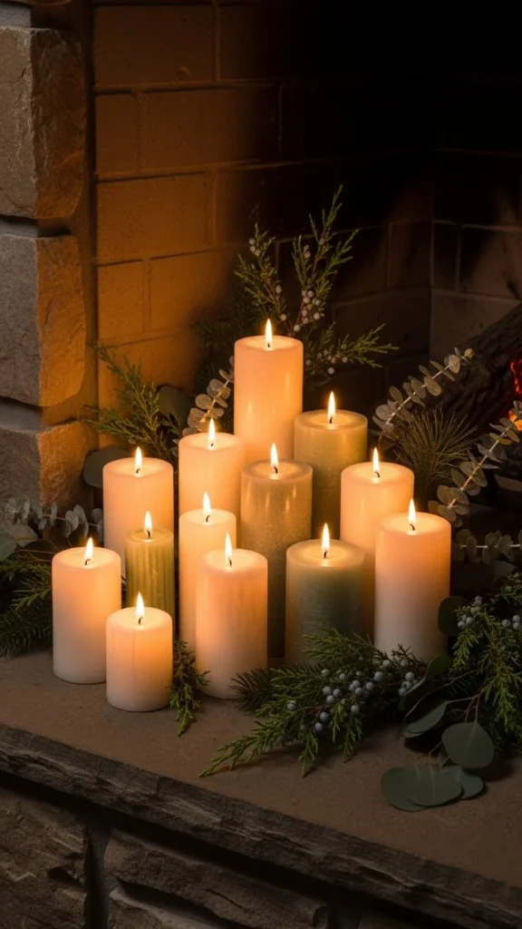 Warm Candle Cluster on the Hearth