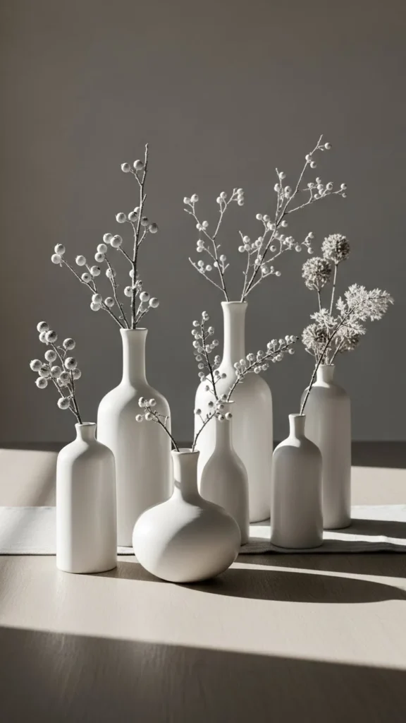 White Ceramic Vases with Single Stems