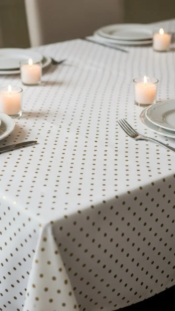White Tablecloth With Gold Polka Dots