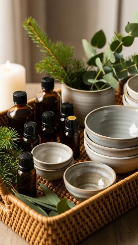 Wicker Tray Filled With Kitchen Essentials