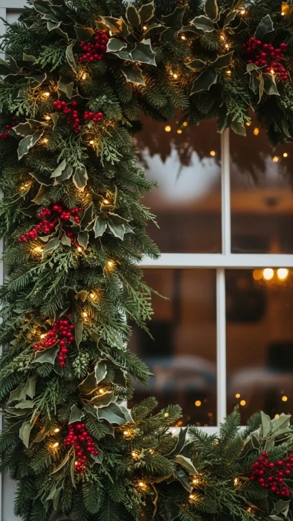 Window Frame Wrapped in Garland
