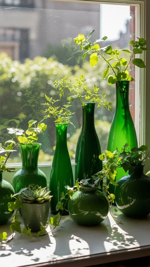 Window Sills with Green Decor